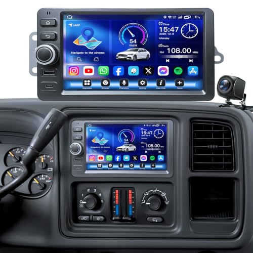 4 + 64G ROM Android 15 Car Radio for Chevy Silverado 2003 2004 2005 2006: QLED HD Touch Screen Stereo with Wireless CarPlay Android Auto 5G WiFi Bluetooth GPS 1080P Backup Camera FM SWC