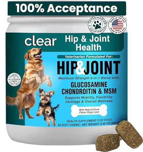 Glucosamine for Dogs Hip and Joint Supplement - Chondroitin, MSM, Green-Lipped Mussel - Clear Hip &...