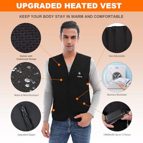 Electric Heated Vest Jacket for Men Women, USB Powered, Expandable Size, Warm Waterproof Washable (Battery Not Included)3