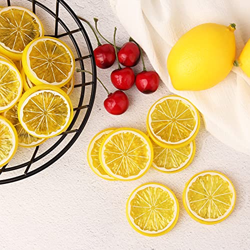 Kinmingzhu 20Pcs Mini Simulation Fruit Lemon Slices，Fake Artificial Plastic Fruit Model Decorative Wedding Ornament Festival Decoration，Photography Props，Basket Display Filler Fruit (Yellow) #TOP5