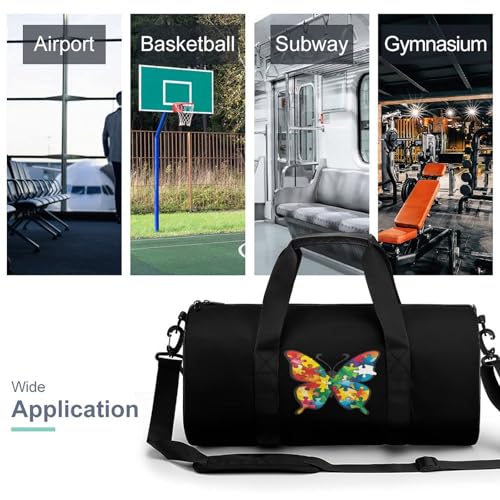Autism Awareness Puzzle Butterfly Gym Bag Lightweight Carry On Duffel Bag Athletic Sports Travel Bag Weekender Bag for Men Women3