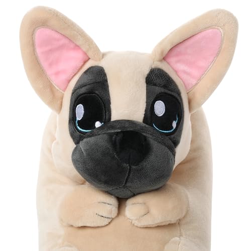 corimori Süße Plüsch-Hausschuhe (10+ Designs) Frenchie „Zorro“ Slipper Einheitsgröße 25-33.5 Unisex Pantoffeln Beige Schwarz