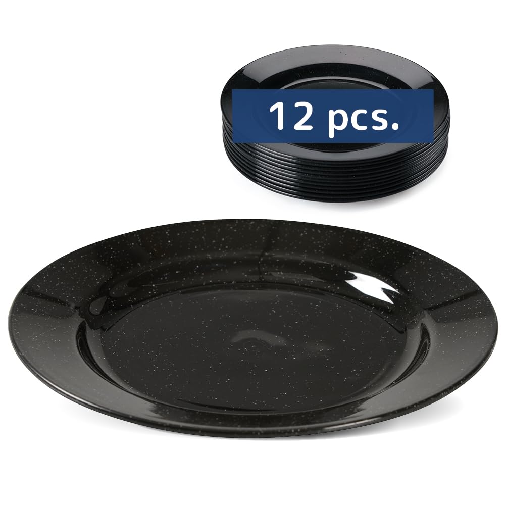 Abena Gastro Reusable Plastic Dinner Plates - 18cm, Pack of 12, Granite Black, Hard Plastic, Dishwasher Safe, Unbreakable