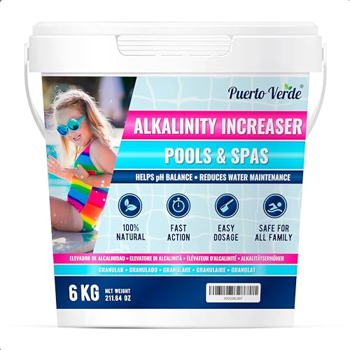 Puerto Verde • Correcteur Alcalinité pour Piscine 6 Kg. Augmente l'Alcalinité Totale (TAC) et Corrige Le pH. Action Rapide et Efficace. Format Poudre Sûr pour Toute la Famille. Production Européenne.