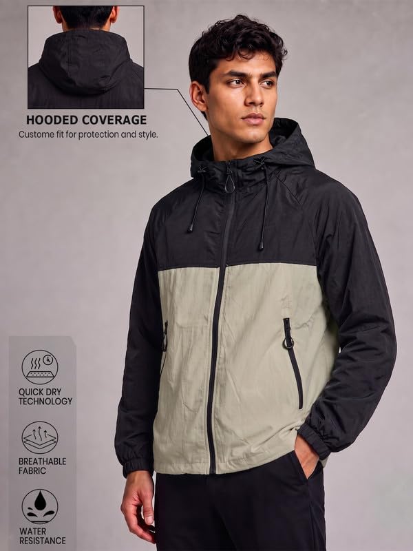 Image of CHKOKKO Windcheater Jacket For Men With Hood UPF 50+ UV Sun Protection | Lightweight Breathable Water-Repellent Windbreaker | Nylon Fabric Outdoor Running Biker Dailywear Jacket