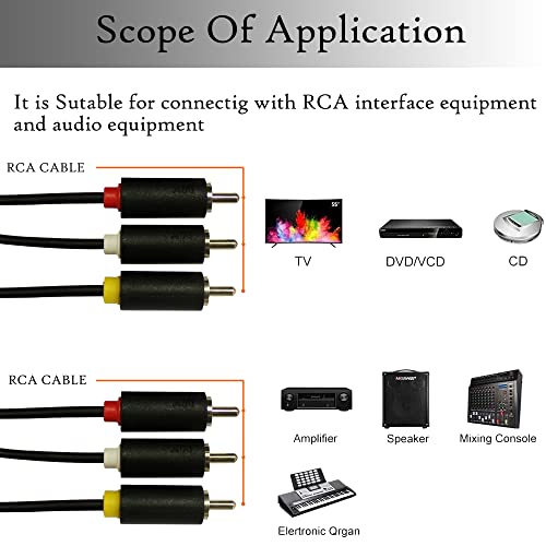 Image of MX RCA Cable 2RCA to 2RCA Stereo Audio Cable Gold Plated Adapter Dual Shielded for Home Theater Amplifier Hi-Fi System Car Sound Speaker PARENT (3 RCA Male To 3 RCA Male, 5M)
