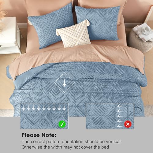 Image of Litanika Grayish Blue Super King Plus Comforter, 3 Pieces Tufted Boho Farmhouse Bedding Sets, Lightweight Fluffy Bed Set for All Season (128x120In Comforter and 2 Pillowcases)