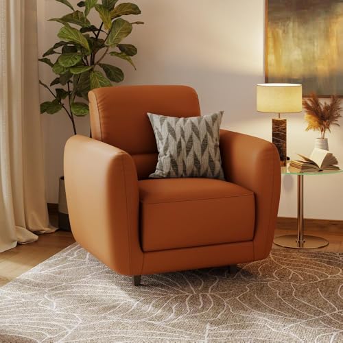 Image of Wakefit Sofa Set | 5 Year Warranty | Sofa 1 Seater, 1 Seater Sofa for Living Room, Wooden Sofa Set, Single Seater - Solomon(Robin : Tan)