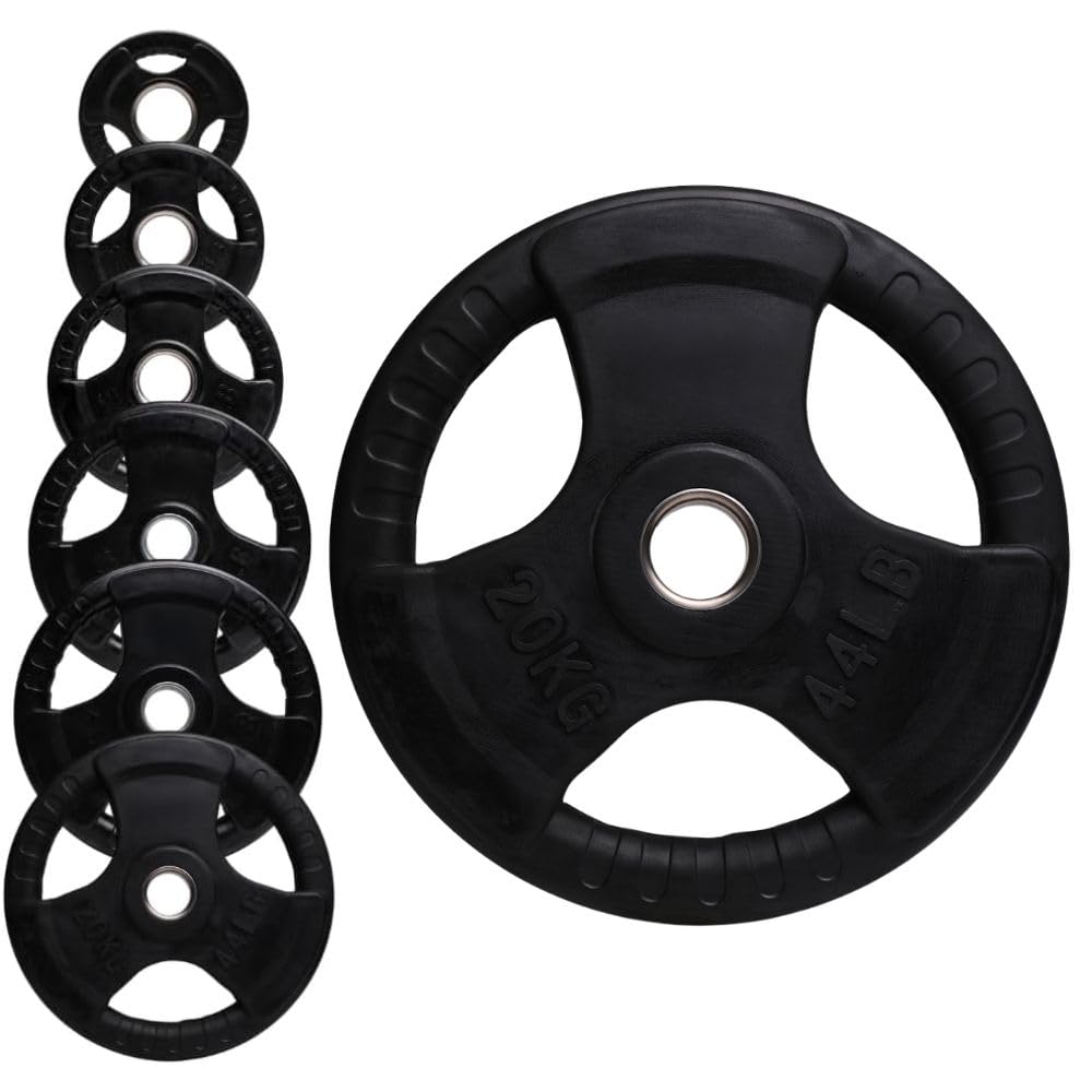 Olympic Weight Plate Tri Grip Disc Rubber Coated Cast Iron Weights Plate Set Solid Lifting Plates 3 Handles Portable Vinyl for Deadlift Barbell Dumbbell Bars Strength Training Home Gym Fitness Workout โ image 1