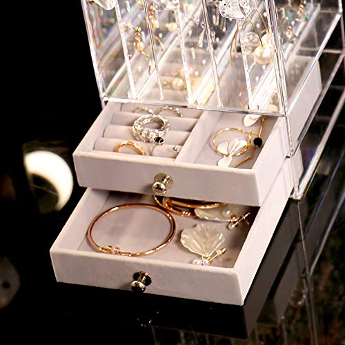 Sooyee Acrylic Earring Holder And Jewelry Organizer With 5 Drawers,Dustproof Jewelry Stand Rack Display Classic For Necklaces Bracelet Earrings And Ring,Clear #TOP5