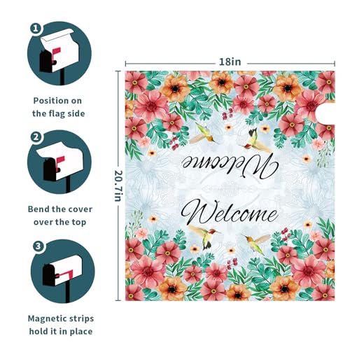 Image of Spring Summer Hummingbirds Magnetic Mailbox Covers Summer Blooming Flowers Welcome Mailbox Wraps Standard Size 21 inch x 18 inch inch Spring Decor Post Letter Box for Home Garden Yard