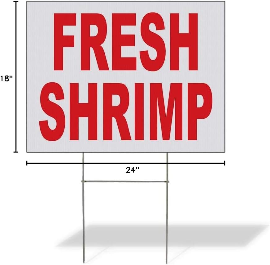 Fastasticdeals Weatherproof Yard Sign Fresh Shrimp Red Food Bar Restaurant Truck Lawn Garden Seafood Market Fish Monger 24x18 Inches 2 Sides Print
