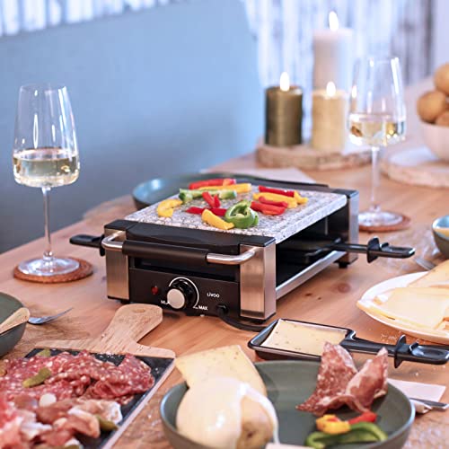 Raclette 4 Personen mit Steinplatte - Tischgrill Elektrisch Heißer Stein - Elektrogrill mit 4 Pfännchen - Grill Platte… – Bild 3