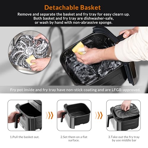 LEHMANN Heteluchtfriteuse met mand van 8 liter, 1800 W, met 12 programma's, kijkvenster, verlichting, max. 200 °C, timer, touch-display, anti-aanbaklaag, wasbaar in - Afbeelding 5