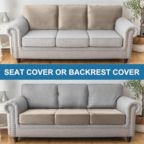 Image of Stretch Silver Fox Velvet Couch Cushion Cover - Soft and Comfortable Fuzzy Slipcover for Chair, Sofa, or Seat Cushion(1 PC for Seat Cushion or Backrest,Taupe)