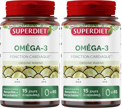 Oméga 3 SUPERDIET d'huile de poisson sauvage pour fonction cardiaque, 2x45 capsules