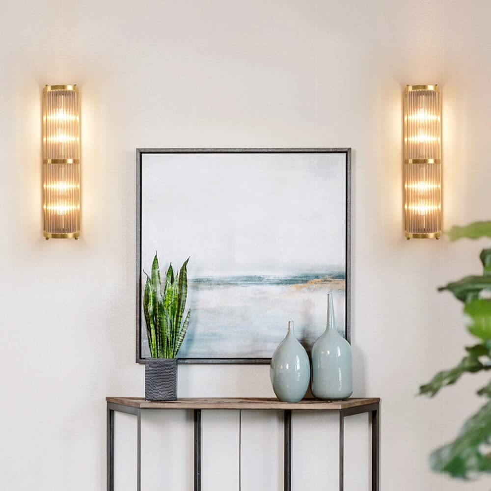 Jadssox aplique de pared de cristal accesorio de iluminación lámpara de pared posmoderna, luz de montaje en pared de metal dorado para interiores, apliques de pared largos E14 lámparas de tocador para