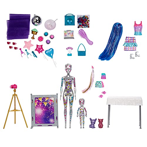 Barbie GXJ88 - Color Reveal Überraschungsparty, +50 Überraschungen: 1 Puppe, 1 Chelsea Puppe, 2 Tiere, 6 Farbwechsel, Zubehör & mehr, Tanzparty Set, Spielzeug Geschenk für Kinder ab 3 Jahren – Bild 4