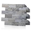 LONGKING 10-Sheet Peel and Stick Backsplash for Kitchen, PVC Stick on Tile for Bathroom Vanities, Kitchen Backsplash, Retro/Rustic Style Wall Décor in Light-Gray