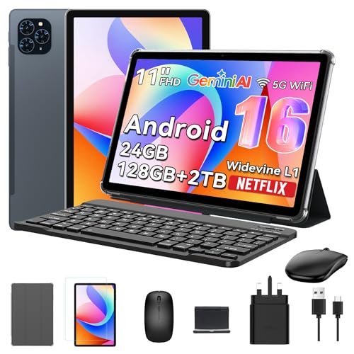 Zenva The World's First Android 16 Tablet,11 Inch Tablet with Pen and Keyboard Kits,Gemeni AI Android Tablets,24GB RAM 128GB ROM /2TB TF,T7250 CPU, 8000mAh Fast Charging, Widevine L1-4 Year Warranty