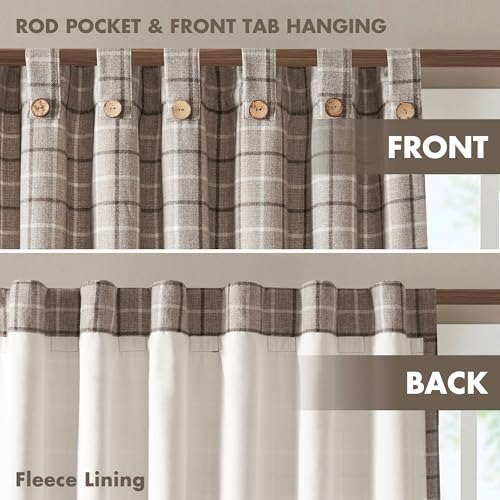Image of Madison Park Anaheim Cabin Plaid Curtain Window, Thermal Insulated Fleece Lining, Living Room Decor Room Darkening Drape for Bedroom, 1-Single Panel Pack, 50x84, Rod Pocket & Front Tab, Brown