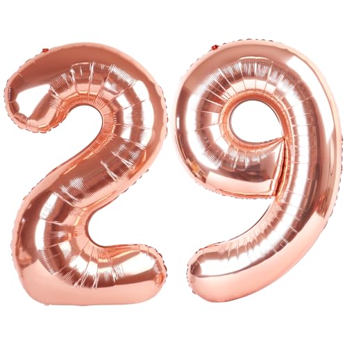 Image of 29 Balloon 40 inch Rose Gold Number Balloons for 29 Birthday Decoration | Saturated Color, Large 40 in, With Straw & Hanging Hole, For Back-to-School Season, Wedding, Christmas, New Year, Anniversary