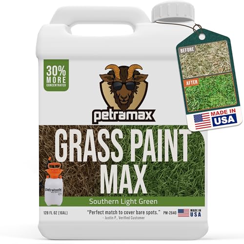 PetraMax Max Grass Paint for Lawn - Maintain Perfect Spring Green Grass, Spray for Lawn & Shrubs Green Spray, Paint Pair Petra Sprayers - Touch up Dog Spots - Non-Toxic Safe for Pets (Southern, 1 Gal)