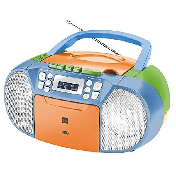 Dual DAB-P 210 - Radio a cassetta con CD - DAB( )/radio FM - Boombox - lettore CD - altoparlante stereo - porta USB - ingresso AUX - alimentazione a batteria - portatile, multicolore