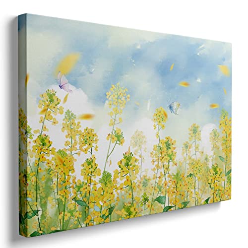 Gelbe Wanddekoration, Leinwand, Wandkunst, grünes Blatt, Blumen, Bilder, Wohnzimmer, Küche, Esszimmer, Kunstwerk für, Rapsblüten, Blumendruck, Schlafzimmer, blauer Himmel, 24 x 16 inch , Whatarter Cover