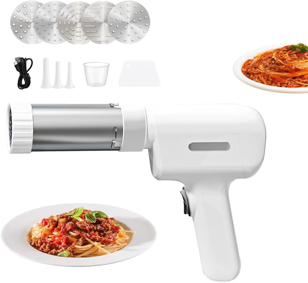 Handheld Electric Pasta Maker,Cordless Pasta Maker Machine with Sausage Filler, Italian Noodle Machine With Molding And Cutting Mold for Home