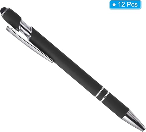 Miniatura 25 de PATIKIL Bolígrafo con punta de lápiz capacitivo, paquete de 12 bolígrafos de metal 2 en 1, tinta negra, punta media de 0.039 pulgadas