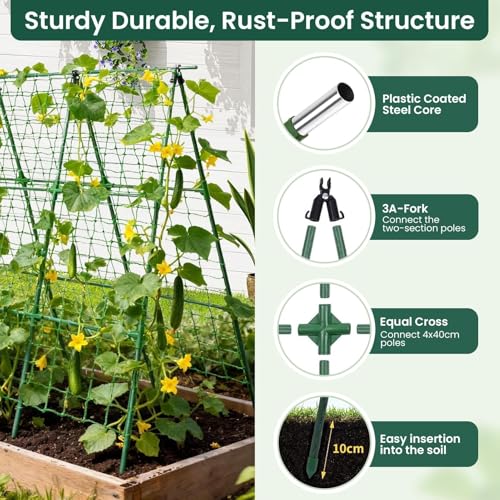 Treillis de concombre de jardin en A de 127x121 cm avec filet - 5