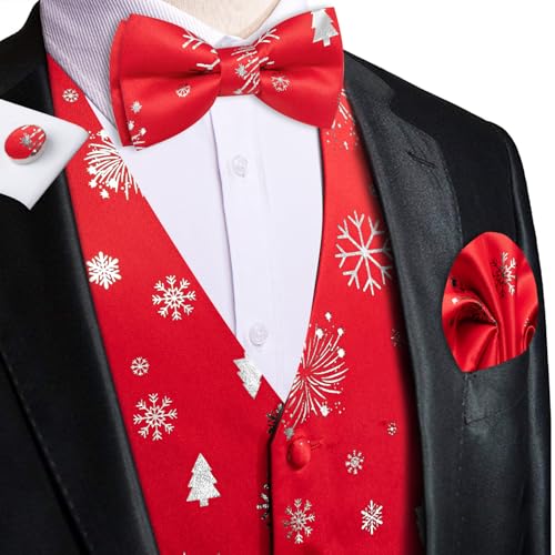 Hi-Tie Suit Vest for Men Christmas Mens Suit Vest Casual 5 PCS V-Neck Vest Tie& Bow Tie Hanky Cufflink Set for Party3