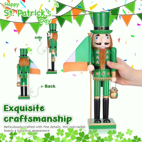 Cabilock 15Inch Wooden Nutcracker Soldier Figurine Irish Shamrock Decor St. Patricks Day Ornaments Hand-Painted Lucky Irish Cape Nutcracker Festive Ornament for Christmas Desktop Home Decor by Cabilock - Image 2