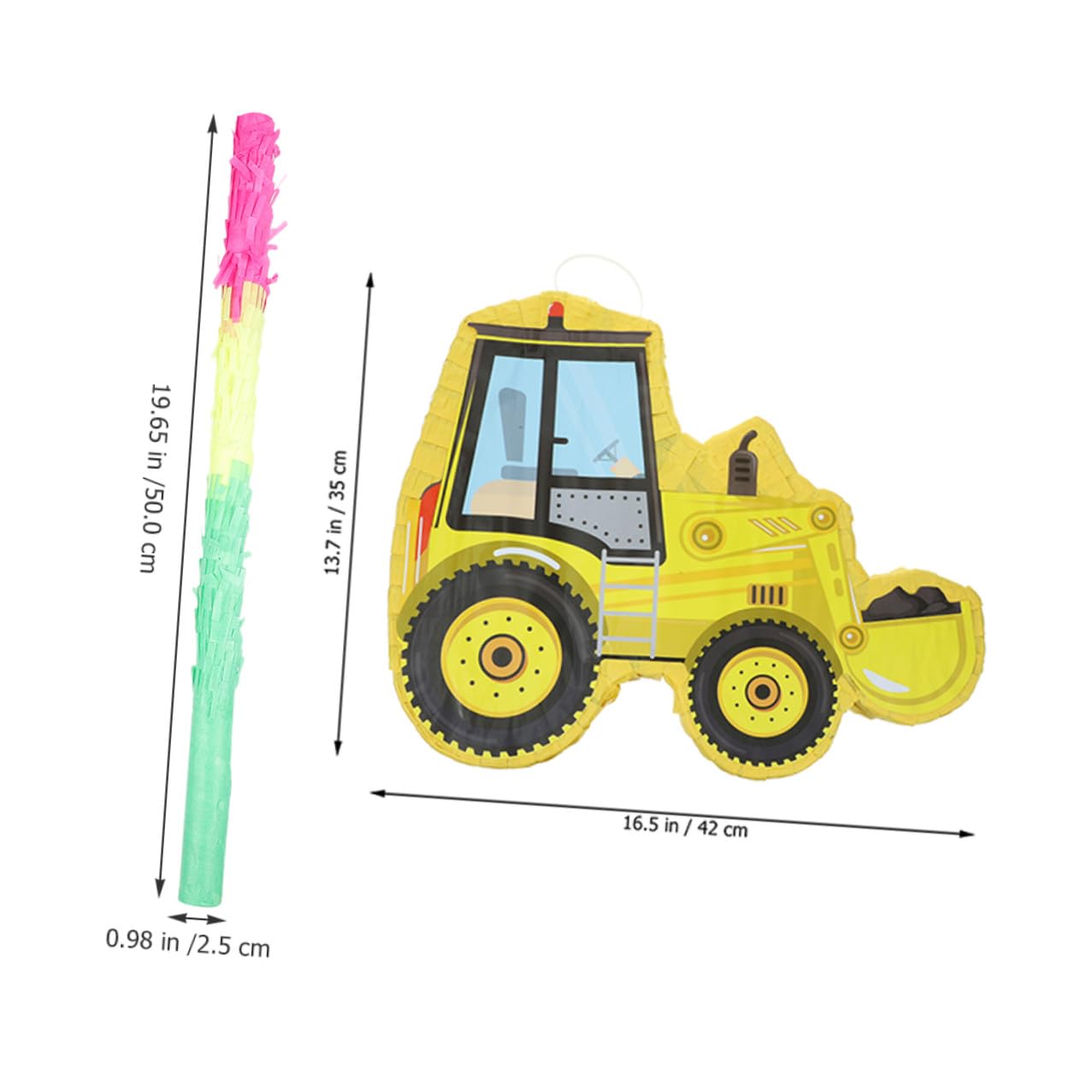 Piñata de Excavadora Amarilla de Papel Brillante para Fiesta Infantil, 2 Piezas Bate para Cumpleaños y Juegos Temáticos de Construcción