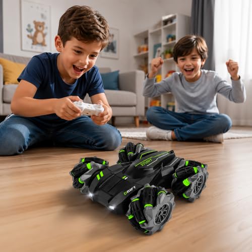 Image of Amazon Brand - Jam & Honey Remote Control Drift Stunt Car Toy | 4x4 RC Car for Kids & Adult | High Speed Racing Car | Omni-Directional Wheels | 360 Rotation | Double Sided Driving | RGB Lights Music