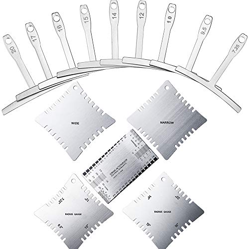 TIMESETL 14Pcs Guitar Luthier Tools Set Including Understring Guitar Radius Gauge, String Action Ruler Gauge, Guitar Notched Radius Gauges Guitar Set Up Tool Kit for Guitar and Bass Setup