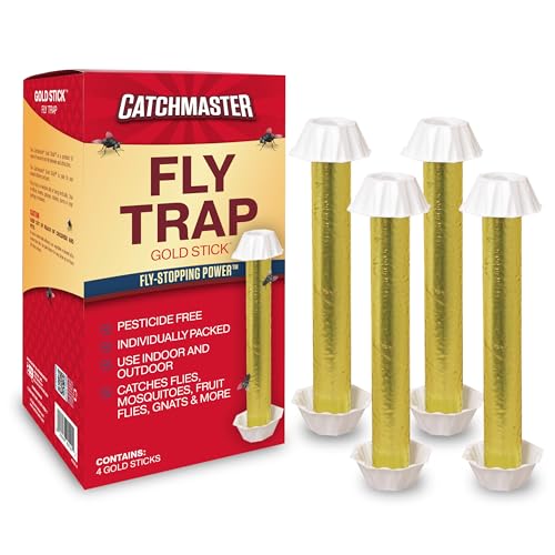 Catchmaster Gold Stick Fly Trap 4-Pk, Bug & Fruit Fly Traps for Indoors & Outdoors, Premium Adhesive Mosquito, Gnat, & Bug Catcher, Insect Killer, Bulk Pest Control for Home