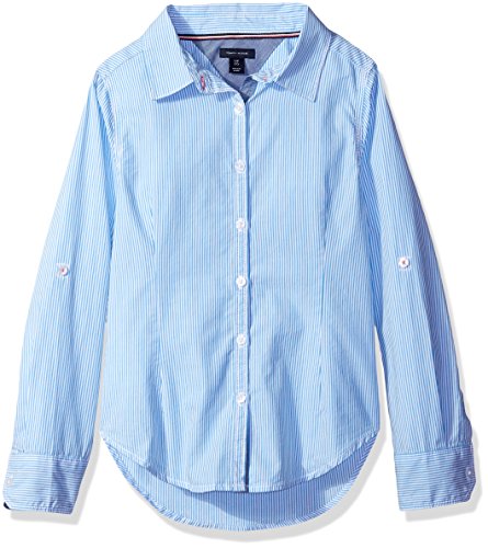 Tommy Hilfiger Girls' Long Sleeve Oxford Button Down Woven Shirt, Ithaca Azure, 7 #TOP1