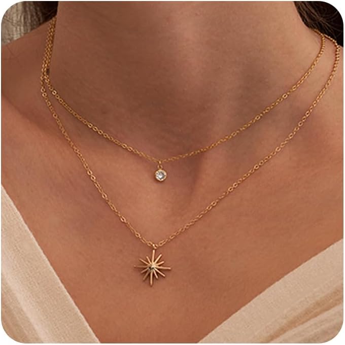 Tewiky Dainty 14k Gold Plated/Silver Cubic Zirconia Necklaces for Women, Simple CZ Jewelry Necklaces Trendy Gifts