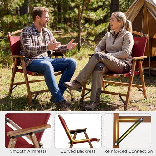 GIANTEX Silla Plegable para Camping, Silla Ligera al Aire Libre con Tela Transpirable y Estructura Sólida de Bambú, Silla Portátil de Respaldo Bajo para Jardín, Soporta 330 Libras miniatura 6