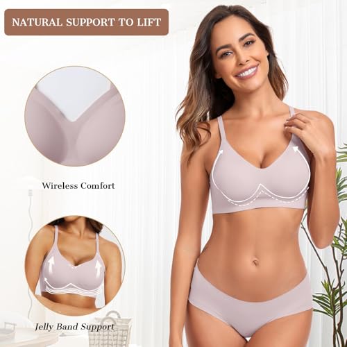 OEAK Womens Wireless Bras Comfortable Push Up Bra No Underwire Bra Full Support Lift Bralette Everyday Seamless Tshirt Bras X-Large Pink2