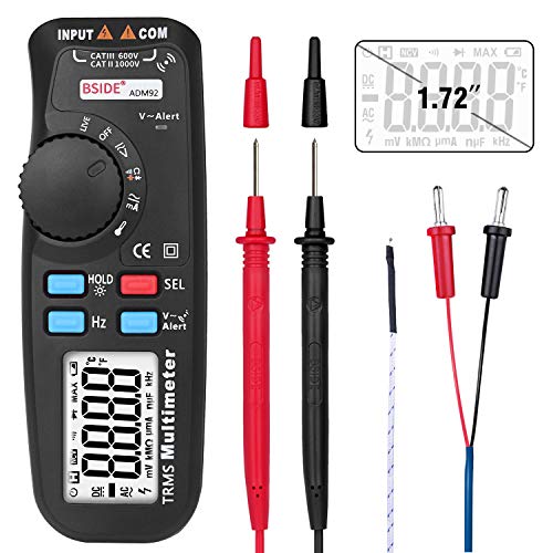 BSIDE Advanced Digital Multimeter True RMS Auto-Ranging 6000 Counts DMM Temp Cap Volt Amp Ohm Hz Diode Continuity Live Wire V-Alert Tester with Back Clip