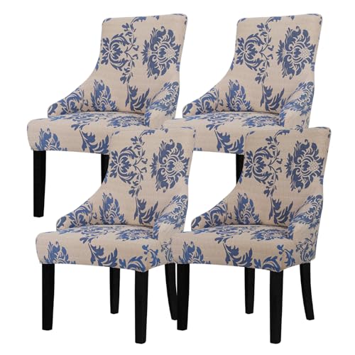 Lellen Wingback Chair Covers with Pattern - Stretch Wingback Dining Chair Covers,Wingback Side Chair Slipcover,Armless Wingback Chair Slipcover,Arm Chair Protector Cover for Room Home Kitchen(4PCS