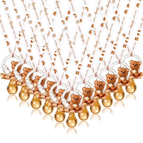 Image of Coume 36 Pcs Baby Shower Pacifiers Necklace Cute Bear Bottle Acrylic Pacifiers Necklaces for Baby Shower Games Guests Gender Reveal Party Favors Prize Decorations DIY (White,Brown,Elegant)