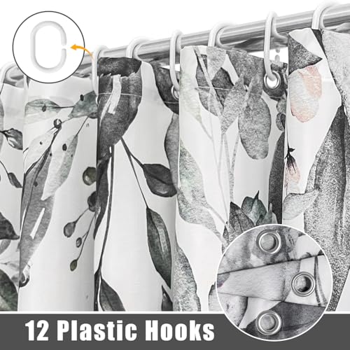 Image of Eucalyptus Shower Curtain, Abstract Aesthetic Art Watercolor Plant Leaves with Floral Bathroom Decor, Waterproof Fabric Cloth Bath Curtain Set with Hooks (Dark Gray, 72x72 Inches)