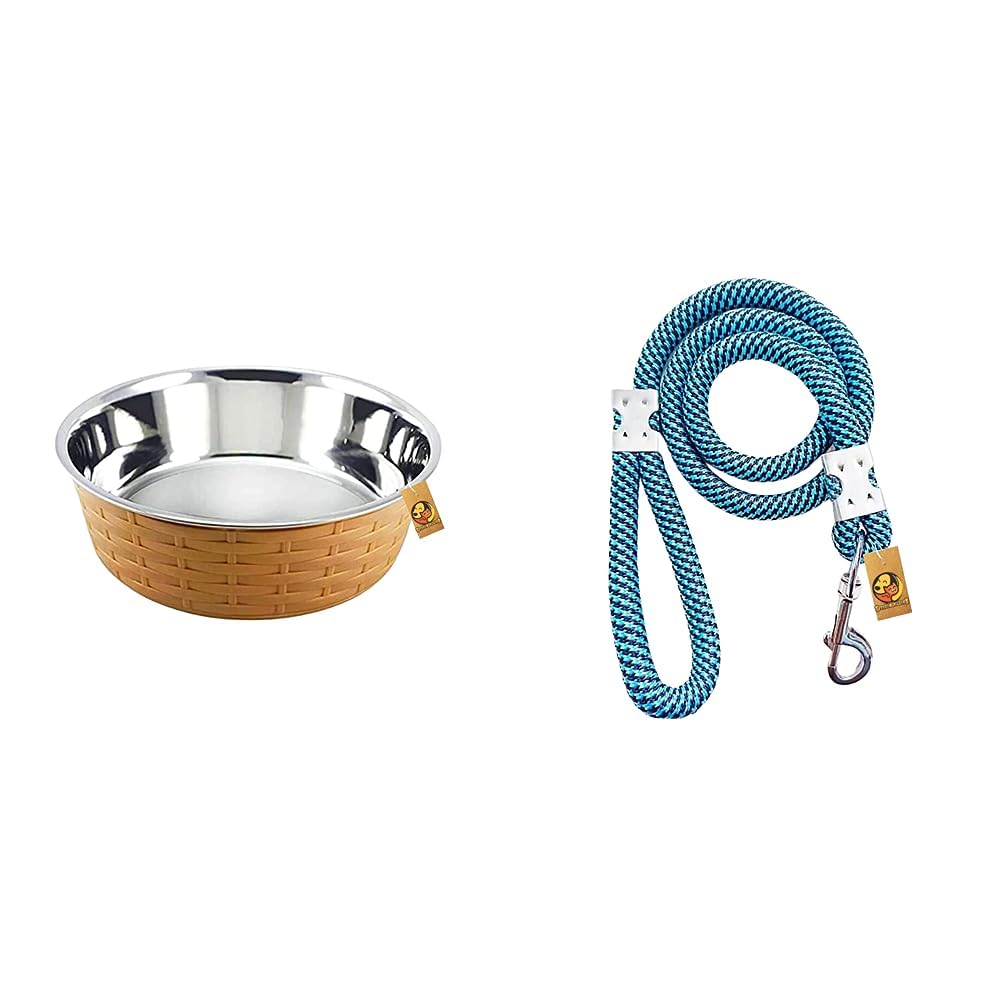 Foodie Puppies Woven Stainless Steel Bowl- 1500ml, Large (Brown) & Stylish Nylon Rope Dog Cord Training Leash- (22mm) (B0CDD9D312) Amazon Price History, Amazon Price Tracker