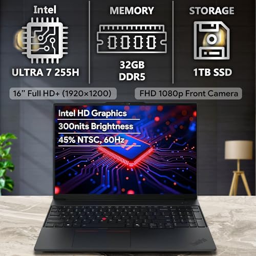 Image of Lenovo ThinkPad E16 Gen 3, 16 inch FHD+, Intel Ultra 7 255H, 32GB DDR5 RAM, 1TB NVMe, Fingerprint, Backlit Keyboard, WiFi 6E, RJ-45, FHD Webcam, Windows 11 Pro, AI Business Laptop - Black