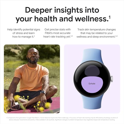 Image of Google Pixel Watch 2 with the Best of Fitbit and Google - Heart Rate Tracking, Stress Management, Safety Features - Android Smartwatch, Polished Silver Aluminum Case, Bay Active Band - Wi-Fi (Renewed)