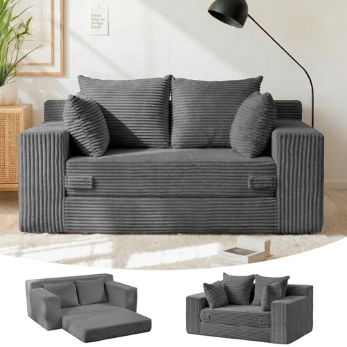 Winzon Boneless Loveseat, 3 in 1 Convertible Sofa Bed Sleeper Sofa Floor Futon Bed with 4 Pillows,...